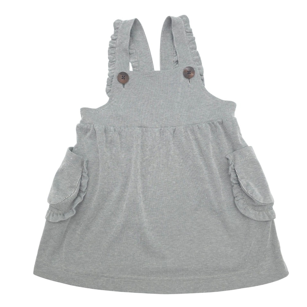 Milkbarn Pinafore Dress Grey Stripe Ruffle Organic Cotton Bamboo 12-18M